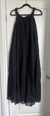 Three Graces London 100% Ramie Black Maxi Dress 10 With Pockets Made In Poland