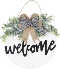 Welcome Sign for Front Door round Wood Sign Hanging for Farmhouse Porch Door Dec