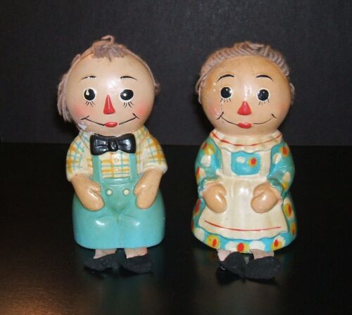 Vintage Raggedy Ann and Andy Piggy/Münzbank, Keramikkörper, Garnhaar, Japan - Bild 1 von 6