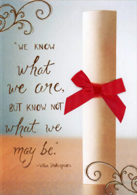 Degree with 3D Tip On Red Ribbon  Shakespeare Quote High School Graduation Card