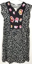 KIRUNDO Women Leopard Mini Dress Embroidered Floral Sz L V-Neck Flowy Boho