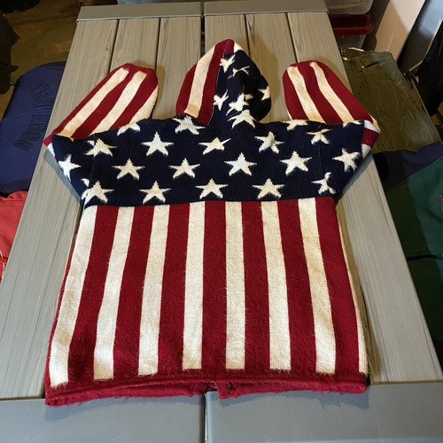 VTG Tejidos Ruminahui America USA Flag Hooded Sweater Jacket Size L - Picture 2 of 5