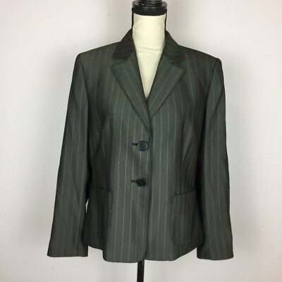 Kasper Blazer Suit Jacket 12P Womans Petite Gray Striped Two-Button Long  Sleeve