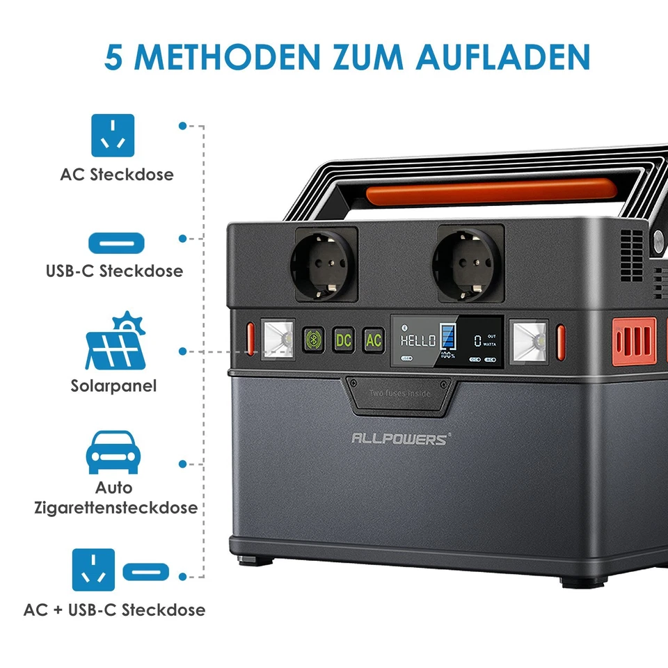 ALLPOWERS 700W Tragbares Powerstation 200W Powerbank Mobiler Stromspeicher - Bild 4 von 4