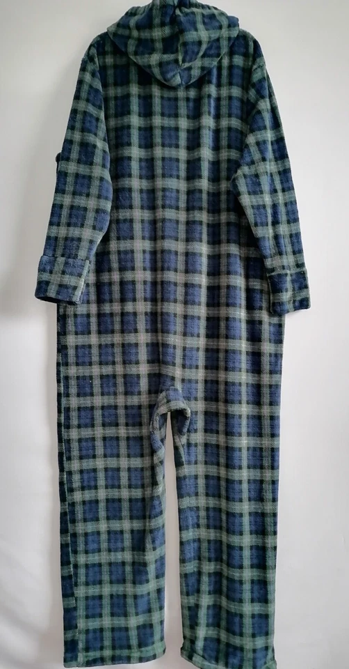 Alexander Del Rossa Men's One Piece Footed Green Blue Plaid Pajamas Size L - Image 4 of 4