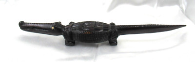 African Hand Carved Crocodile Figurine Dark wood 10.5'' Vintage