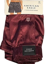 NWT AMERICAN EAGLE Satin Pocket Boxer Sz XS-S-M-L-XL Red Purple Burgundy #74