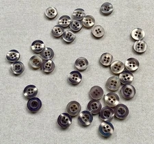 LOT OF 36 MATCHING PEARLIZED GRAY FLAT 4 HOLE SMALL BUTTONS