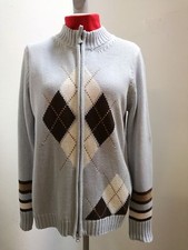 Strick-Jacke-Damen, Größe 38 oder 44, Rauten-Streifenmuster 2-Wege RV Stehkragen