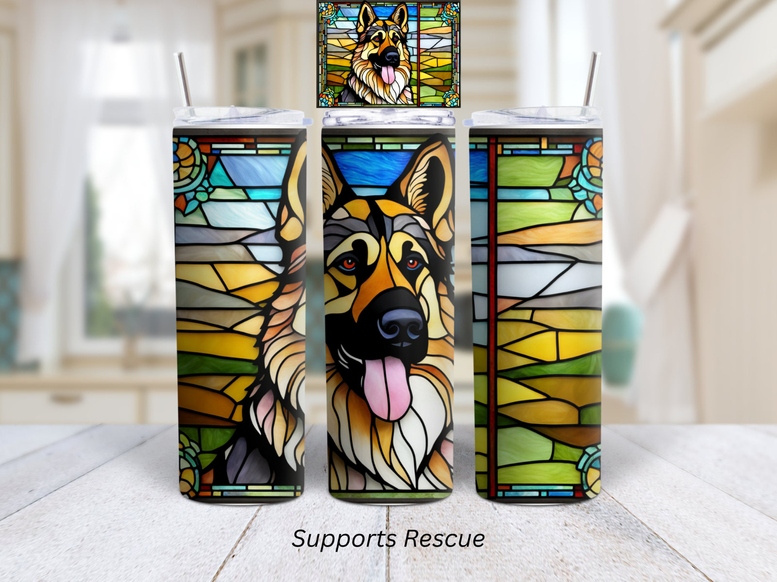 Stained Glass German Shepherd Dog Vibrant 20oz Stainless Steel Insulated Tumbler