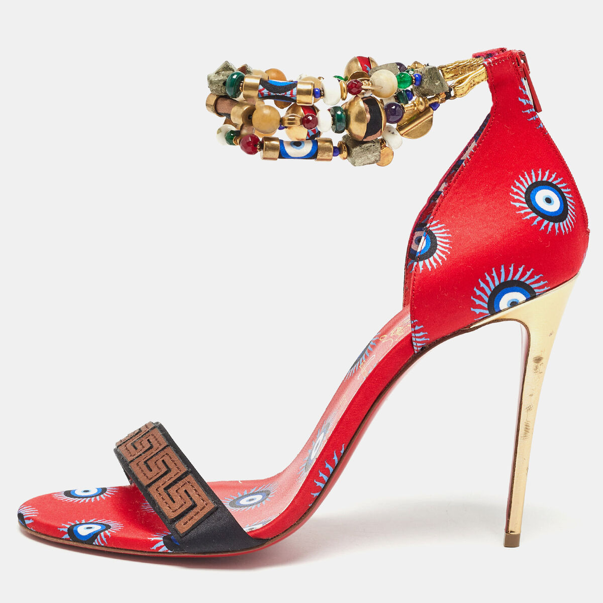 Christian Louboutin Red Printed Satin Konstantinella Sandals Christian Louboutin Red Printed Satin Konstantinella Sandals