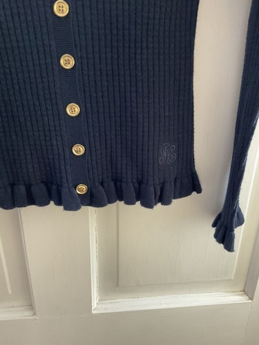 Juicy Couture 100% Wool Ruffle Cardigan Sweater Navy Blue Size S Small - Picture 5 of 8