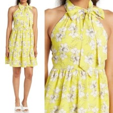 NWT Eliza J Yellow Floral Halter Trapeze Dress - 2