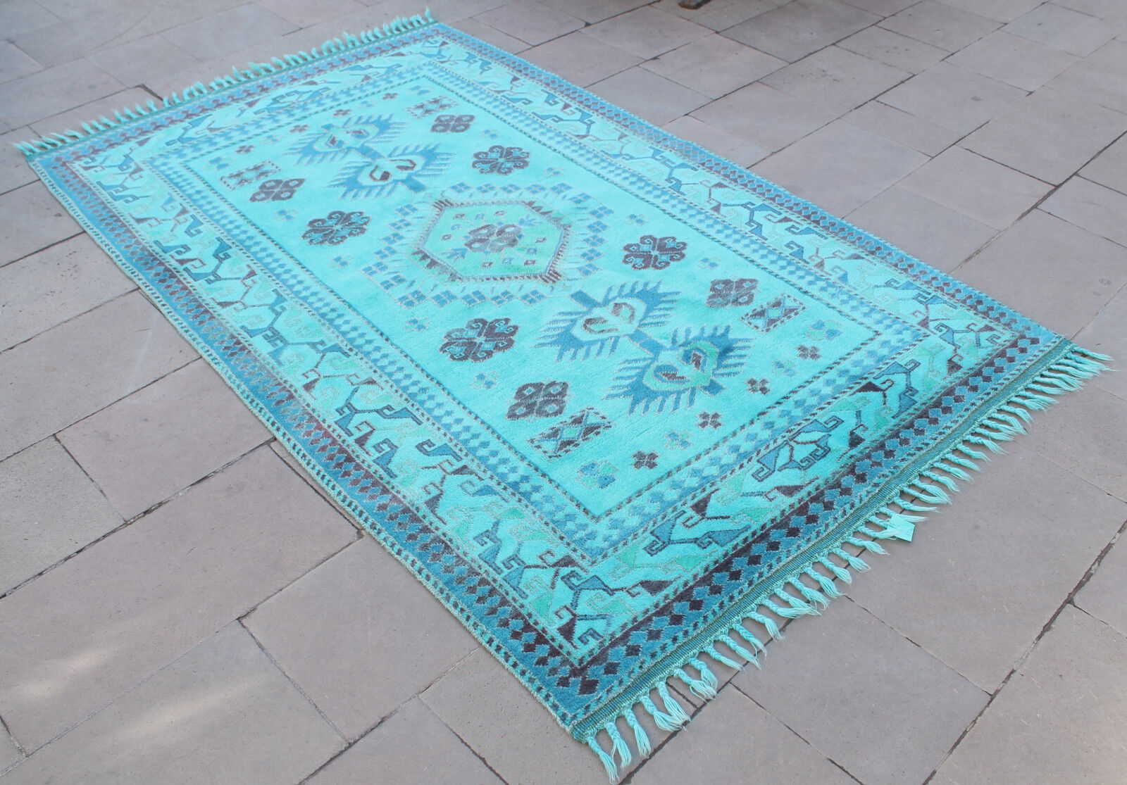 Turkish Rug 54"x84" Hand Woven Wool Overdyed Anatolian Carpet 139x214cm Vintage