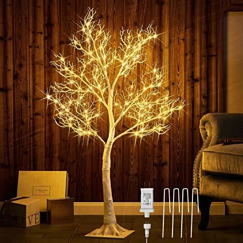 Lighted White Twig Tree with Fairy Lights 4FT 150 LED Lights 4FT
