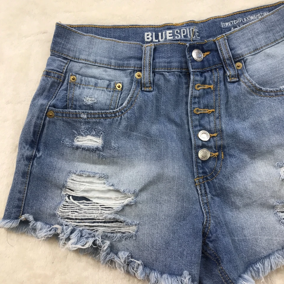 Pantalones cortos de mezclilla Blue Spice con corte para mujer talla 3 azul dobladillo crudo desgastado #2926 Foto 2 de 4