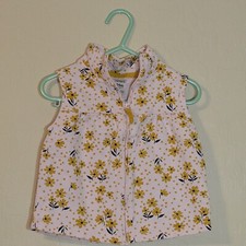 Carter's Vest Girls 24m Pink Gold Flowers Full Zip Sleeveless Jacket Yellow