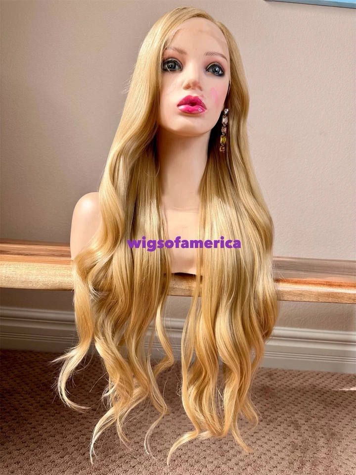 Peluca Rubia Dorada Encaje Parte Frontal 30 Pulgadas Largo Ondulado Calor Ok Foto 3 de 4