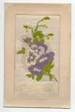 Greetings Mother in Law Flowers Silk Embroidered Vintage Postcard AA41407