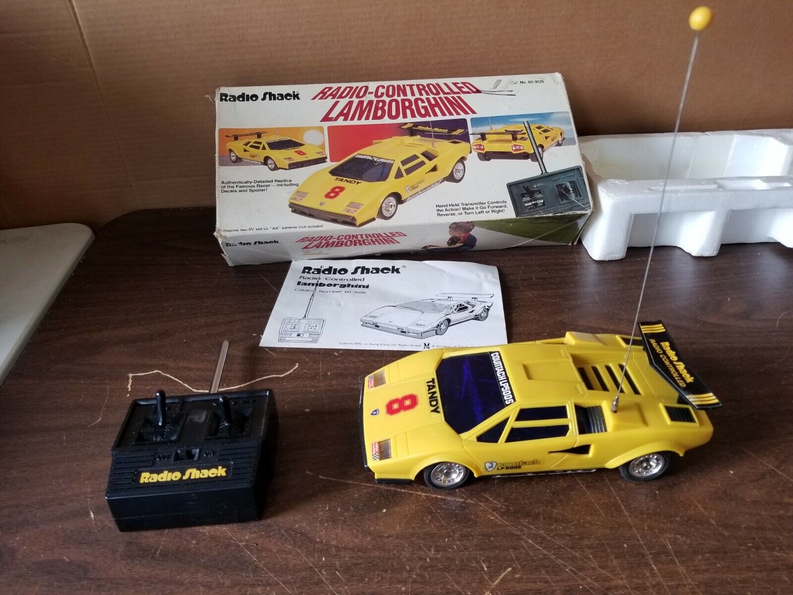 Radio Control Yellow Lamborghini Countach LP500S  Radio Shack with Box 