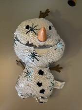 Disney Frozen 2 Reversible Sequins Stuffed Plush Olaf White Silver Snowflakes