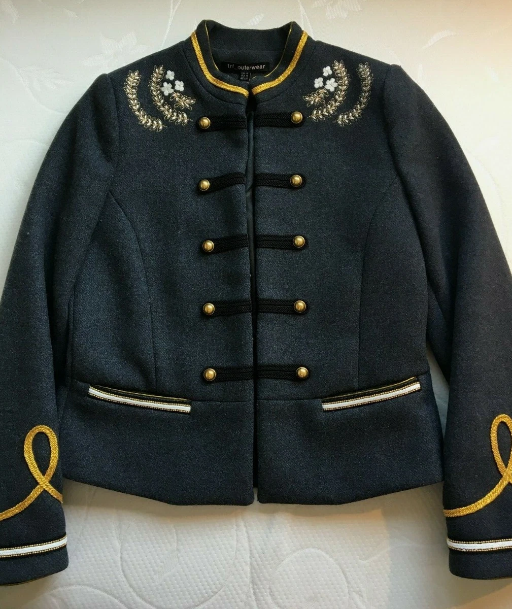 TRF Wool Grey Military Jacket with Embroidery Flower + Size | eBay