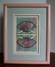 Vintage Post Modern Art Mixed Media Elaine Rose Lanoue Fan Pink Framed 80s