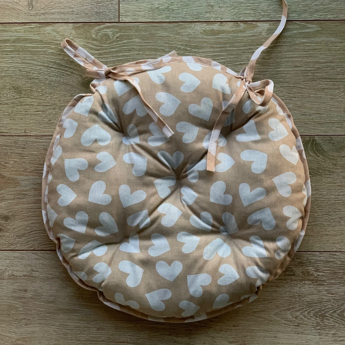 Round chair cushion with ties beige chair pad cotton seat cushions with heart