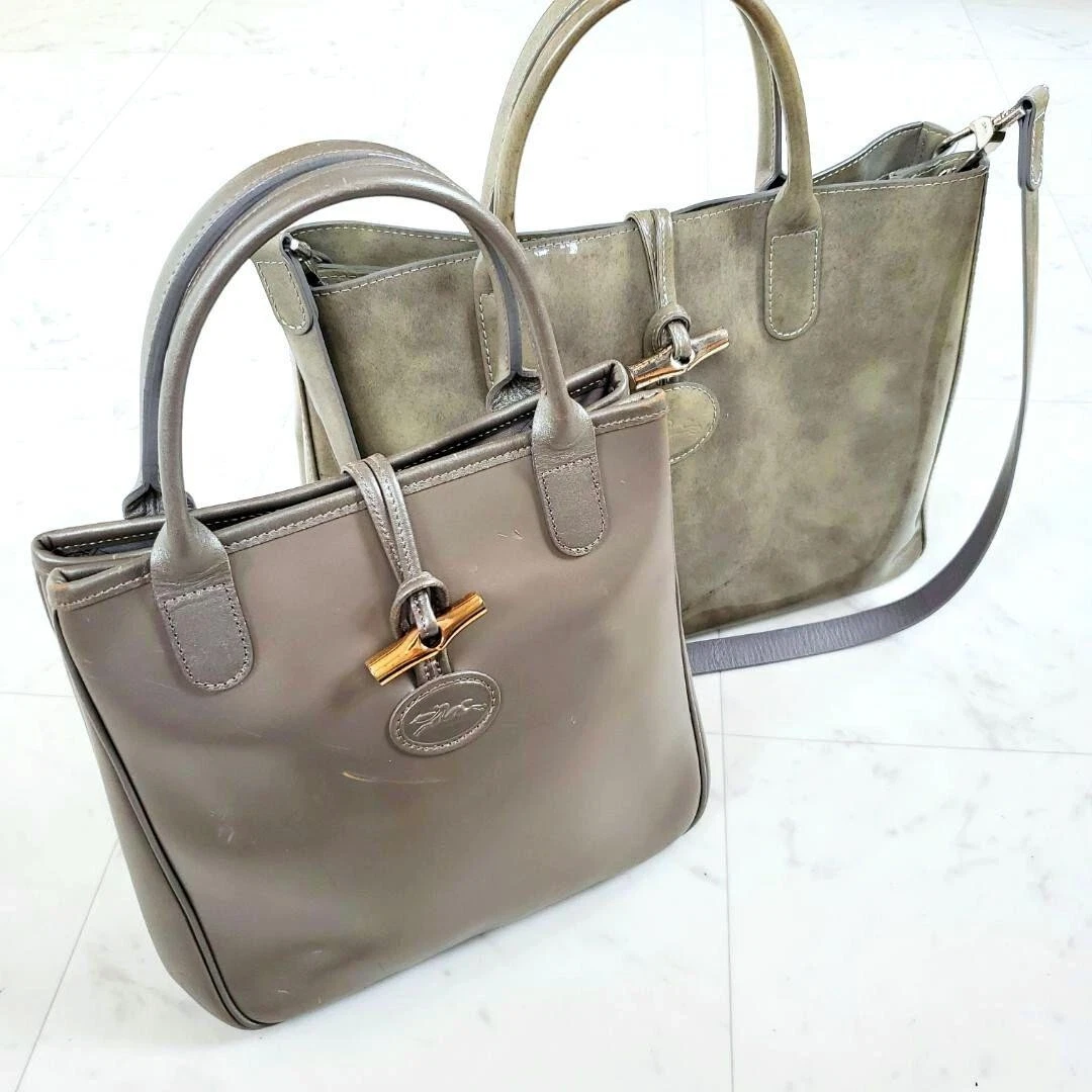 Longchamp Roseau Leather Tote Bag - Grey