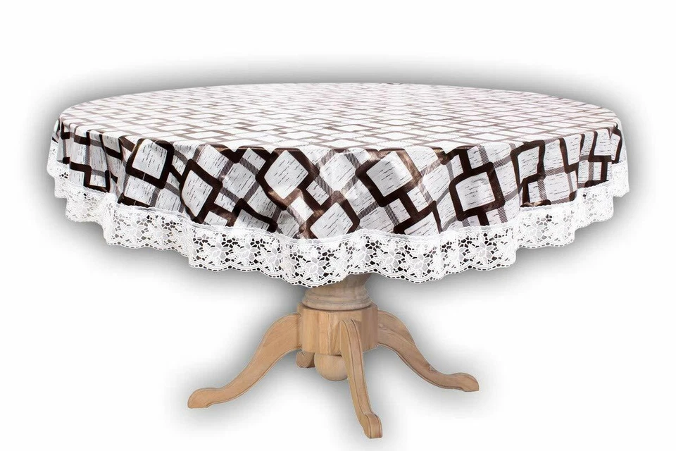PVC 6 Seater Round Shaped Table Cover (Size: 72x72) inch with White Border lace - Image 2 of 4