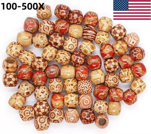 Wooden Beads Mixed BOHO 100-500Pcs for Macrame Charms Large Hole Crafts US