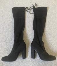Black Suede Over Knee Boots, High Chunky Block Heel, Size 5, Hardly Worn VGC