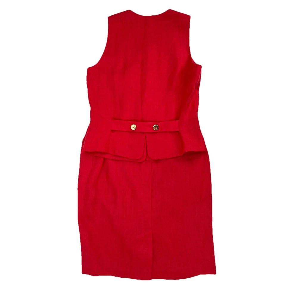 De Colección Años 90 Linda Allred Ellen Tracy Lino Chaleco Falda Conjunto Rojo Minimalista Verano 4P Foto 2 de 4