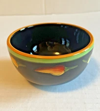Clay Art Salsa Bowl Jalapeño Peppers Black 4 1/2 Inch Dip Condiment Serving