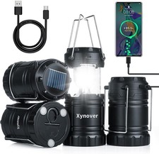 4-Pack Solar Camping Lanterns, USB/Solar/AA, Magnetic Hook, Waterproof
