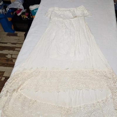 White lace Maxi dress with white ruffles wedding shower