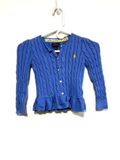 RALPH LAUREN Cable-Knit Cotton Peplum Cardigan Girls 5 Purple Preppy School