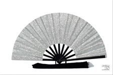 Silver Glitter Clack Fan: Large Folding Hand Fan