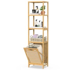 4-tier Bamboo Tilt-out Cabinet Laundry Hamper With Basket, Shelves Beige Bag C3