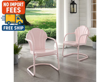 Crosley Tulip 2-Piece Retro Metal Outdoor Patio Chair Set Pastel Pink Gloss