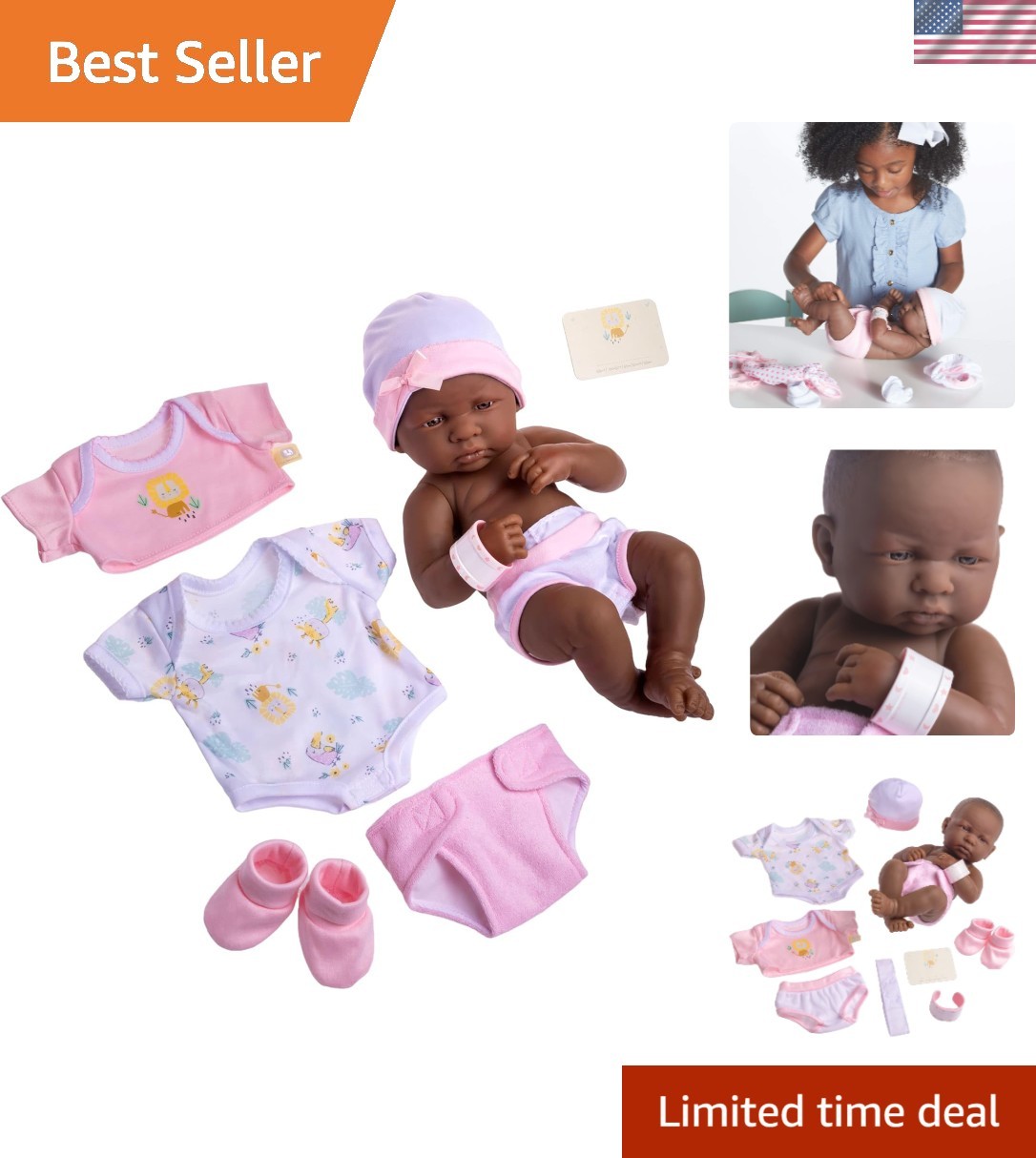 La Newborn 14" African American Baby Doll Gift Set - 8-Piece