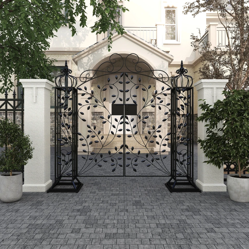 Puerta arqueada de metal negro para interiores y exteriores para jardín negra 70 x 15 x 65 Foto 3 de 4