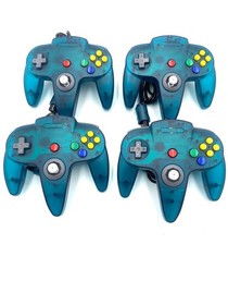 Official Nintendo 64 Blue  N64 Ice Blue Clear Console + Up to 4 Controllers