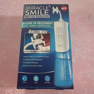 #ad #ad Miracle Smile Water Flosser Cordless Rechargeable 3 Settings White Blue $24.99