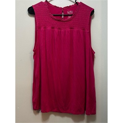 croft & barrow sleeveless smocked yoke tank - fuchsia