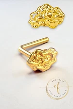 NUGGET 14K Solid Yellow Gold Size 3.00 mm Nugget Bar Nose Stud, map styl