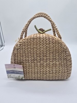 Sea & Grass Picnic Purse Backpack Green Strap Braided Natural Hand Woven