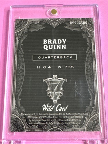2024 Wild Card 7 Card Stud Brady Quinn 1/1 Notre Dame Irish Auto Autograph - Picture 2 of 2