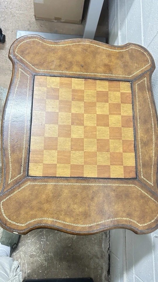 Vintage Wooden Antique Chess and Checkers Table Set with Chess Pieces and Board - Image 2 of 4