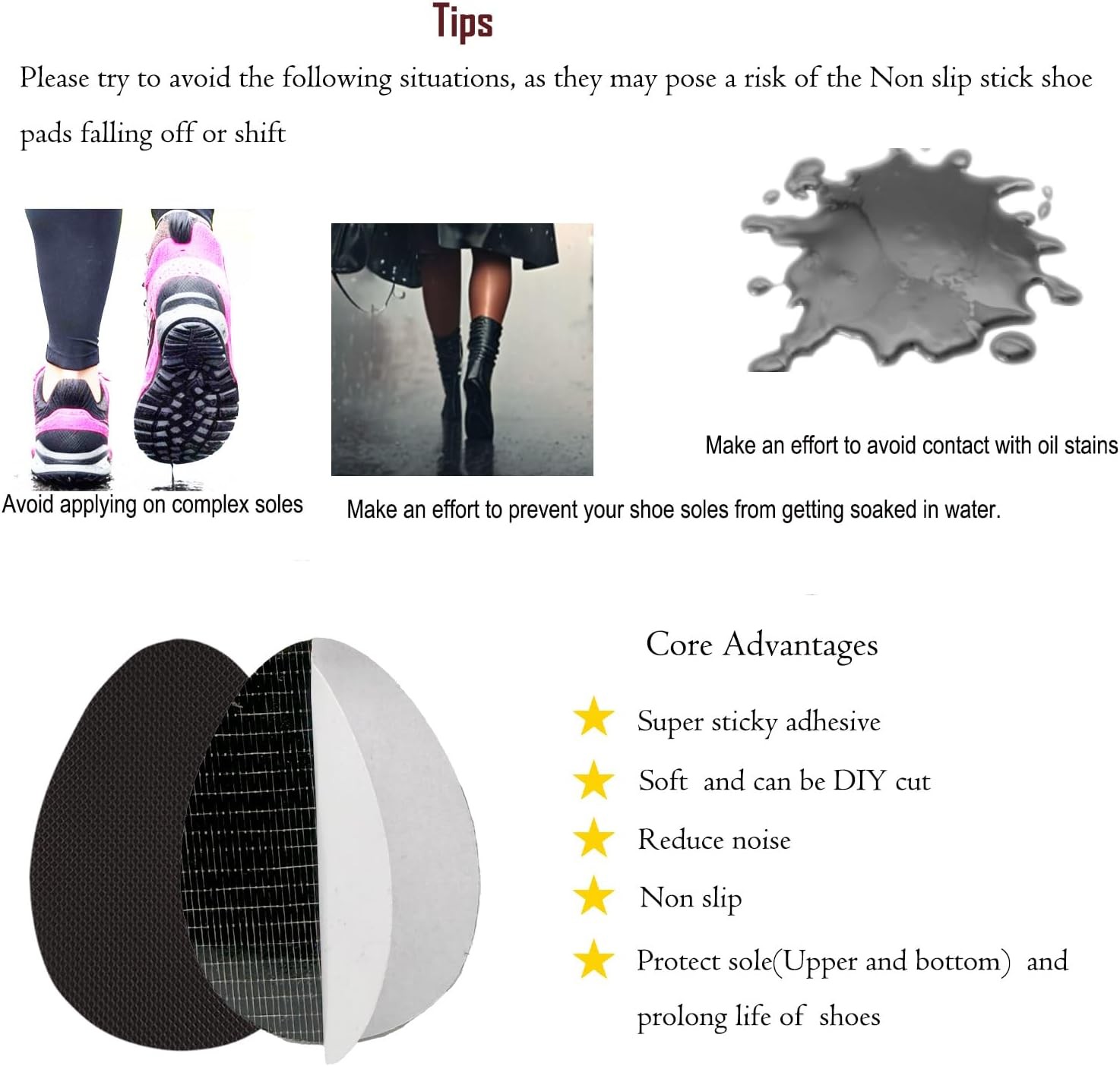 Non-Slip Shoes Pads Sole Protectors Adhesive, High Heels Black 4pairs 